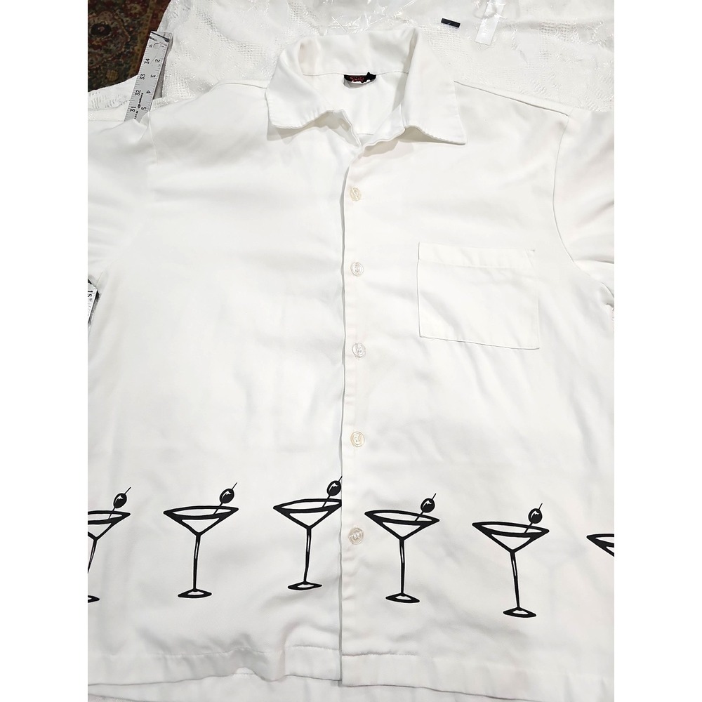 Vintage Sinister Clothing Martini Button Up Shirt White Black Retro